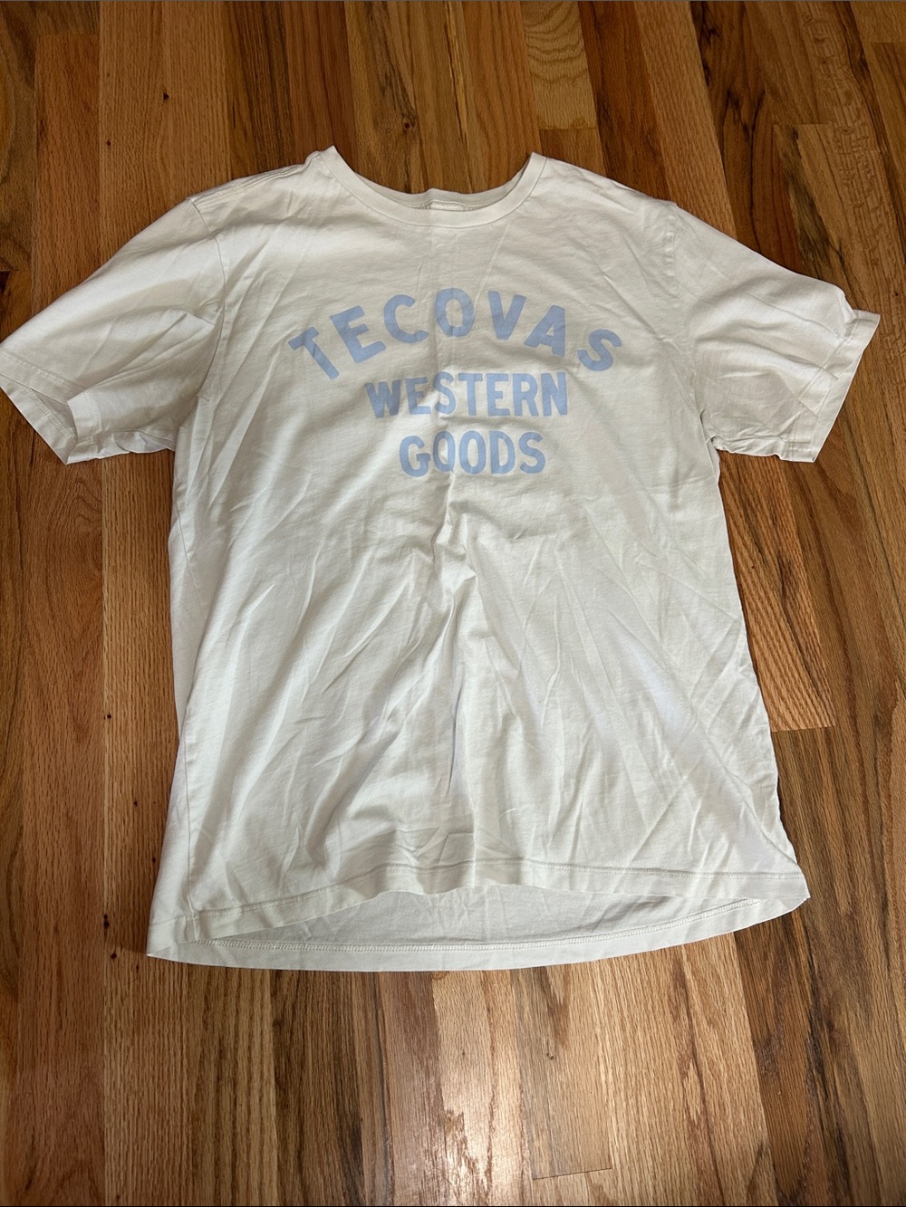 Tecovas White Short Sleeve Tee with Light Blue Logo